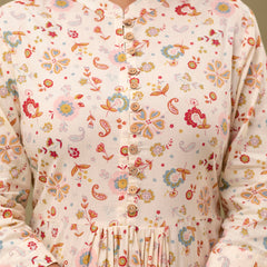 Floral Printed Pure Cotton Pleated A-Line Kurti