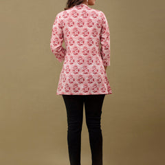 Floral Printed Pure Cotton Pleated A-Line Kurti