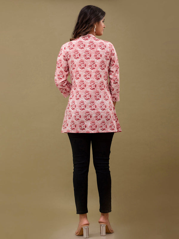 Floral Printed Pure Cotton Pleated A-Line Kurti