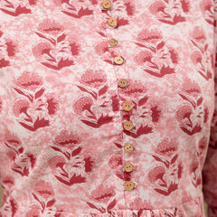 Floral Printed Pure Cotton Pleated A-Line Kurti
