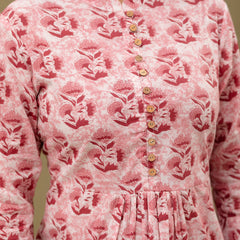 Floral Printed Pure Cotton Pleated A-Line Kurti
