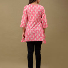 Floral Printed V-Neck Pure Cotton Angrakha A-Line
