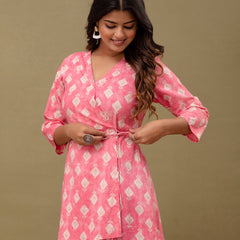 Floral Printed V-Neck Pure Cotton Angrakha A-Line