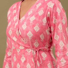 Floral Printed V-Neck Pure Cotton Angrakha A-Line