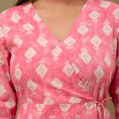 Floral Printed V-Neck Pure Cotton Angrakha A-Line