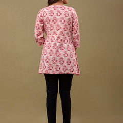 Floral Printed V-Neck Pure Cotton Angrakha A-Line