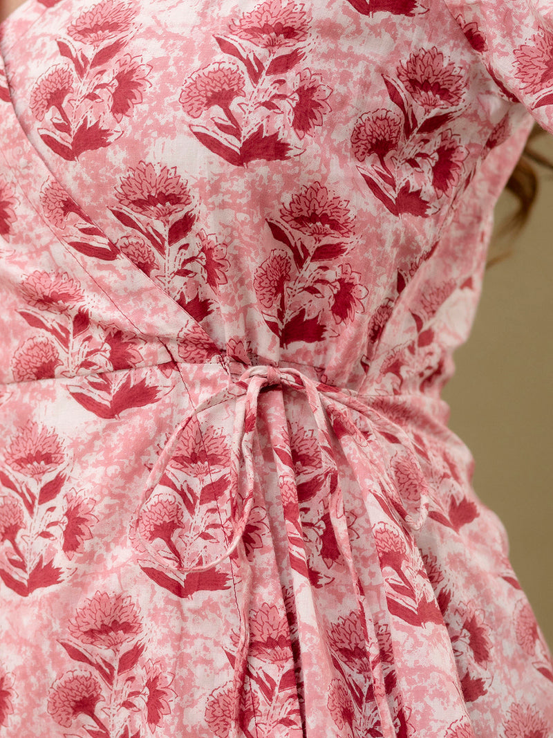Floral Printed V-Neck Pure Cotton Angrakha A-Line
