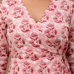 Floral Printed V-Neck Pure Cotton Angrakha A-Line