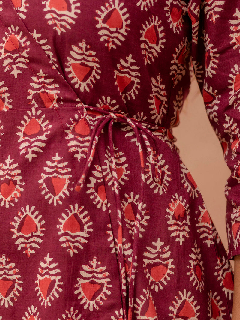 Floral Printed V-Neck Pure Cotton Angrakha A-Line