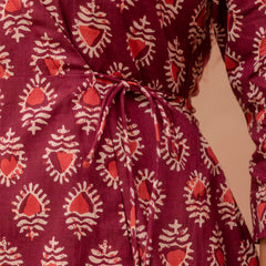 Floral Printed V-Neck Pure Cotton Angrakha A-Line