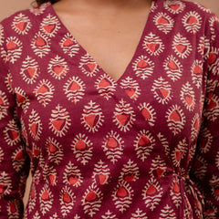 Floral Printed V-Neck Pure Cotton Angrakha A-Line