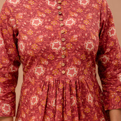 Floral Printed Pure Cotton Pleated A-Line Kurti