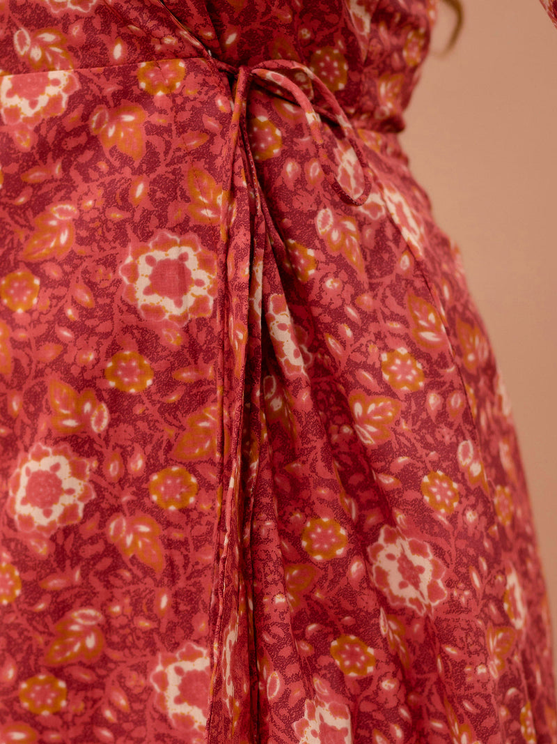 Floral Printed V-Neck Pure Cotton Angrakha A-Line Kurti