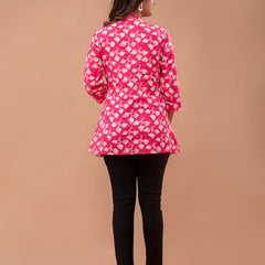 Floral Printed Pure Cotton Pleated A-Line Kurti