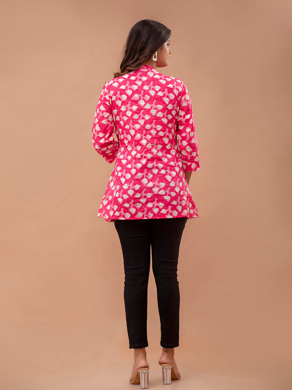 Floral Printed Pure Cotton Pleated A-Line Kurti