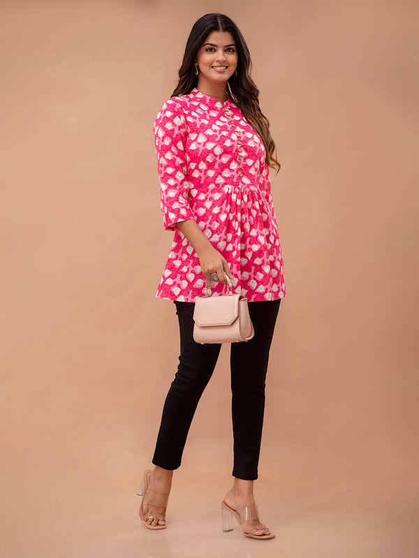 Floral Printed Pure Cotton Pleated A-Line Kurti