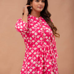 Floral Printed Pure Cotton Pleated A-Line Kurti