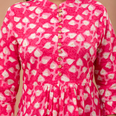 Floral Printed Pure Cotton Pleated A-Line Kurti