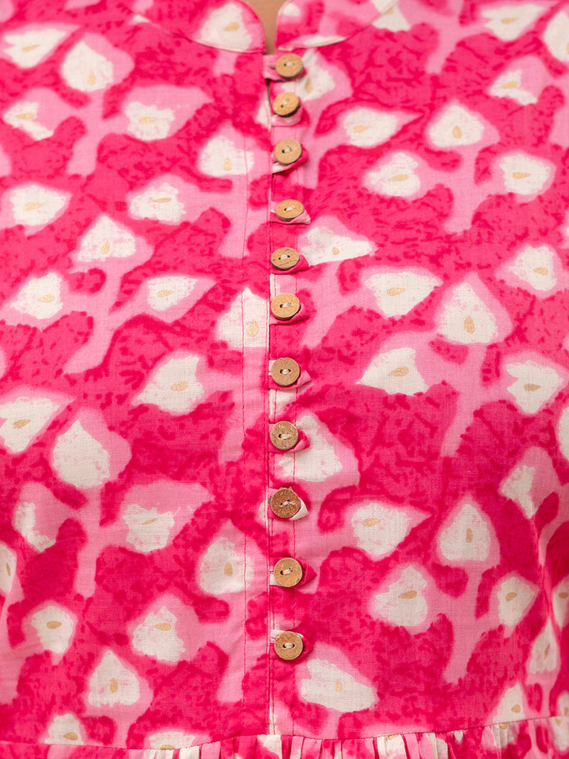 Floral Printed Pure Cotton Pleated A-Line Kurti