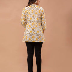 Floral Printed Pure Cotton Pleated A-Line Kurti