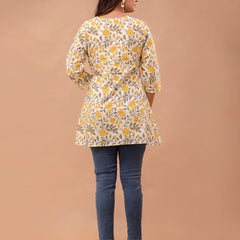Floral Printed V-Neck Angrakha A-Line Kurti