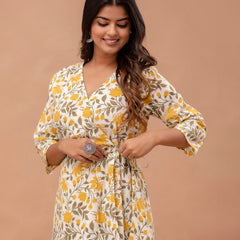 Floral Printed V-Neck Angrakha A-Line Kurti