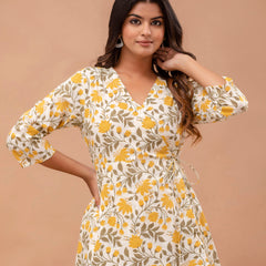 Floral Printed V-Neck Angrakha A-Line Kurti