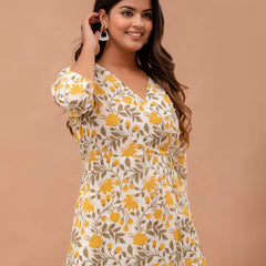 Floral Printed V-Neck Angrakha A-Line Kurti