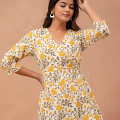 Floral Printed V-Neck Angrakha A-Line Kurti
