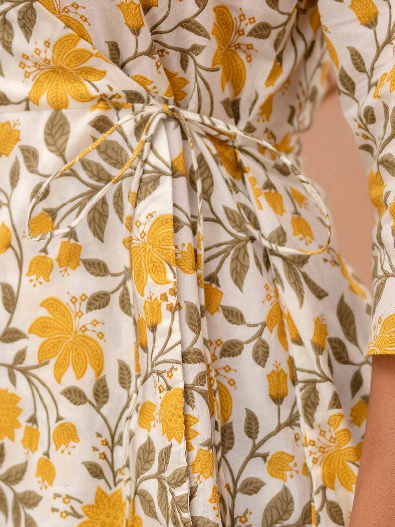 Floral Printed V-Neck Angrakha A-Line Kurti