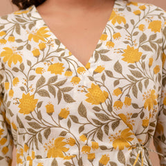 Floral Printed V-Neck Angrakha A-Line Kurti