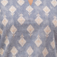 Grey Printed Cotton Night Suit with V-Neck Kurti & Ankle-Length Pants
