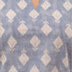 Grey Printed Cotton Night Suit with V-Neck Kurti & Ankle-Length Pants