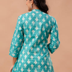 Floral Printed Pure Cotton Pleated A-Line Kurti