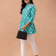 Floral Printed Pure Cotton Pleated A-Line Kurti
