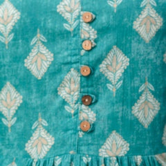 Floral Printed Pure Cotton Pleated A-Line Kurti