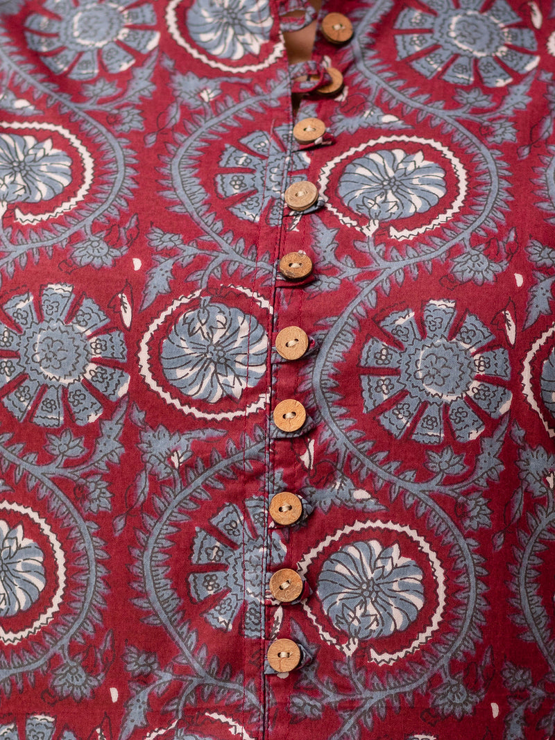 Floral Printed Pure Cotton Pleated A-Line Kurti