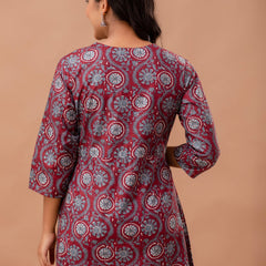 Ethnic Motifs Printed Gathers Cotton Tunic