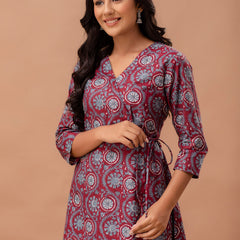 Ethnic Motifs Printed Gathers Cotton Tunic