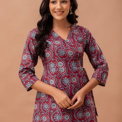 Ethnic Motifs Printed Gathers Cotton Tunic
