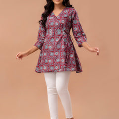 Ethnic Motifs Printed Gathers Cotton Tunic