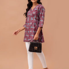 Ethnic Motifs Printed Gathers Cotton Tunic