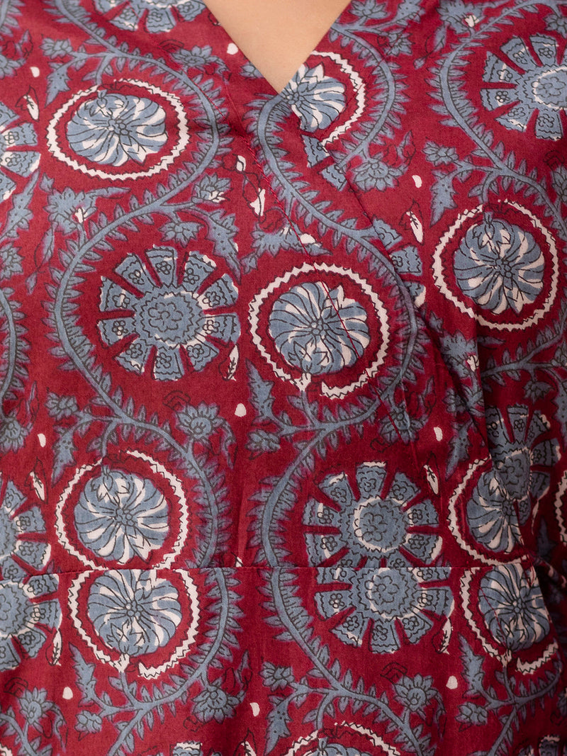 Ethnic Motifs Printed Gathers Cotton Tunic