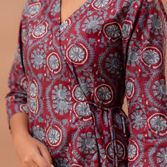 Ethnic Motifs Printed Gathers Cotton Tunic
