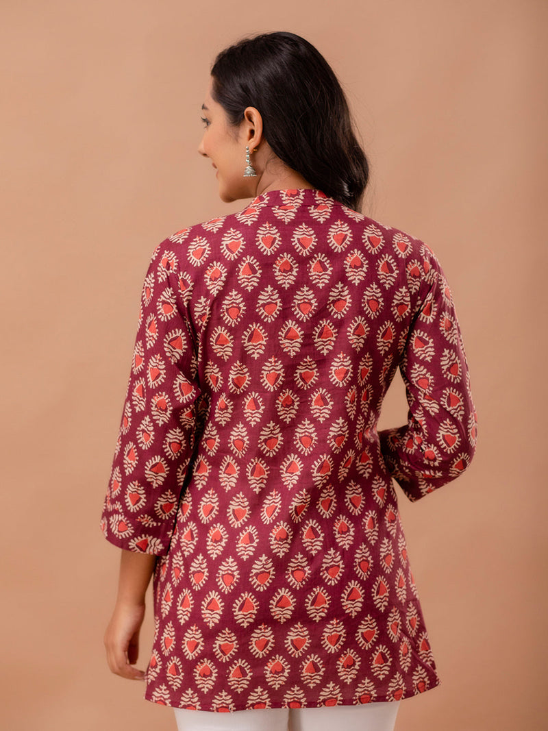 Floral Printed Pure Cotton Pleated A-Line Kurti