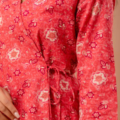 Floral Printed V-Neck Pure Cotton Angrakha A-Line Kurti