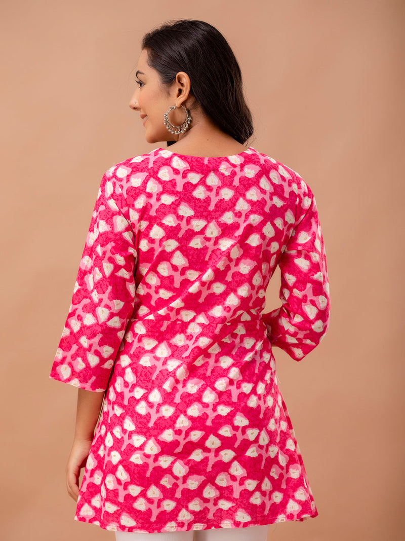 Floral Printed V-Neck Pure Cotton Angrakha A-Line