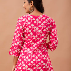Floral Printed V-Neck Pure Cotton Angrakha A-Line