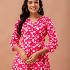 Floral Printed V-Neck Pure Cotton Angrakha A-Line