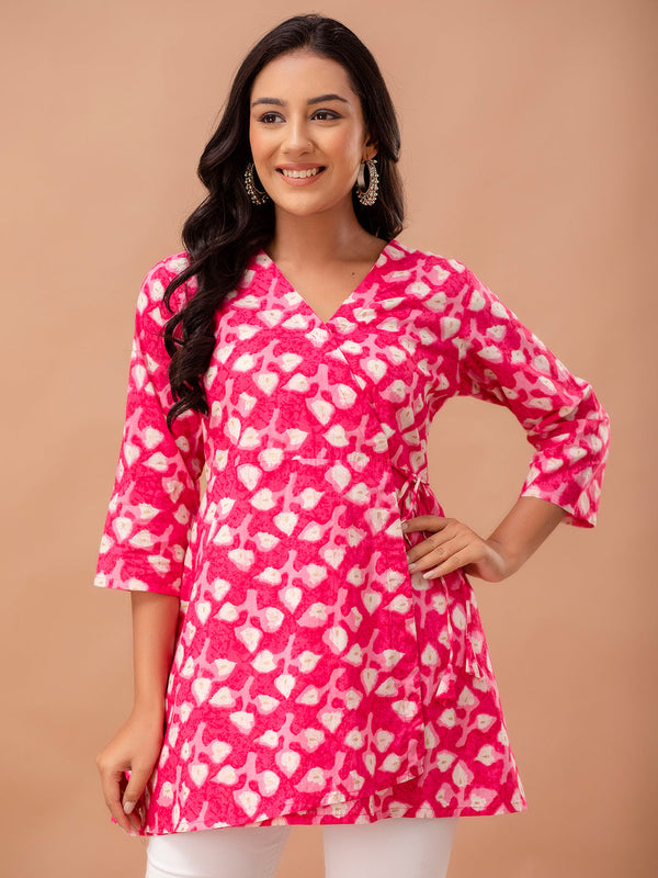 Floral Printed V-Neck Pure Cotton Angrakha A-Line